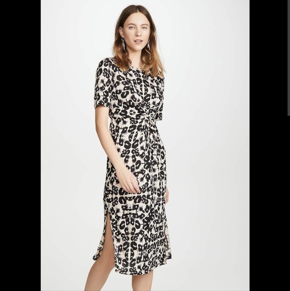 Rebecca Taylor Kaleidoscope Leopard-Print Linen Dress Size Large